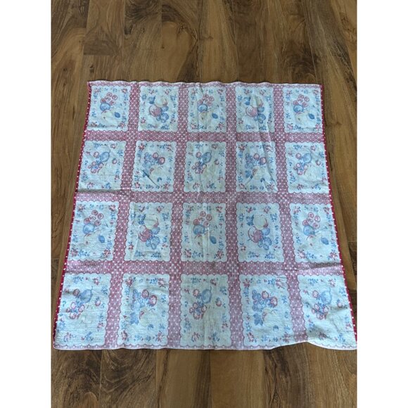 Vintage Red Polka Dot Fruit-Themed  Table Cloth 32" x32" Square - Picture 6 of 7